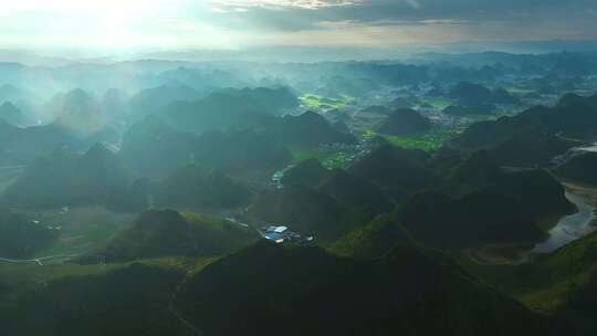 航拍桂林山水喀斯特地貌