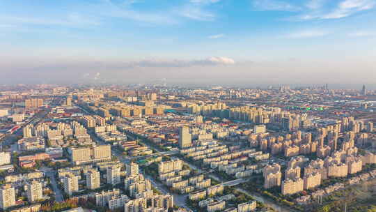 航拍上海宝山区城市交通自然风光