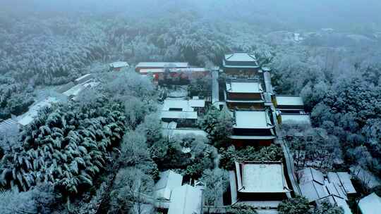 杭州雪景风光法喜寺下雪空镜