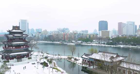 武汉地标紫阳公园雪景风光