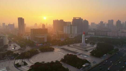 南昌八一人民英雄纪念碑清晨日出航拍