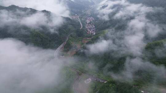 建德上梓洲江南古村落风景区云海风光航拍