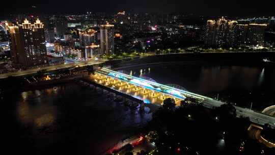 泉州晋江笋江大桥航拍夜景城市桥梁建筑风光