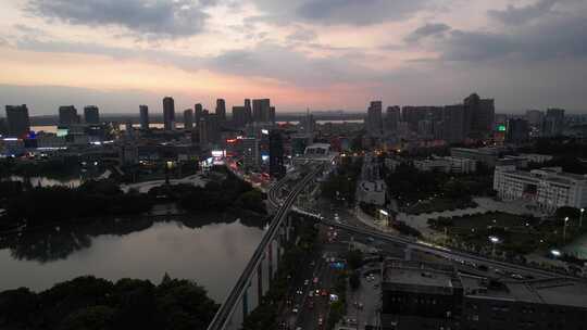 夏日傍晚 芜湖镜湖主城城市风光航拍素材