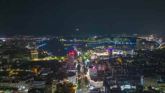 广东肇庆城市交通夜景灯光星湖航拍延时