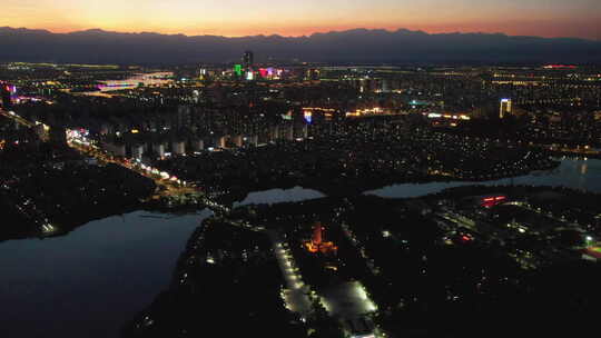 银川宁夏夜景航拍灯火城市北京路发展