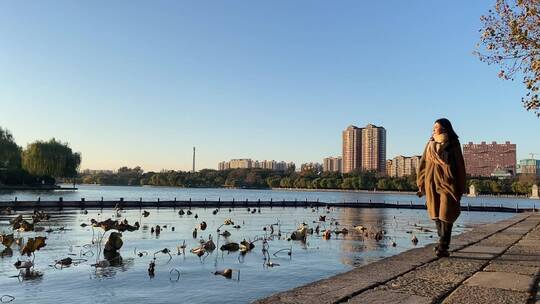 济南百花洲、曲水亭街、大明湖落日风光