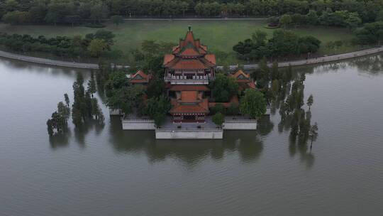 广东省佛山市顺峰山公园青龙阁航拍