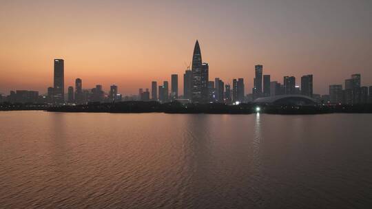 深圳南山区深圳湾日落晚霞夜景航拍