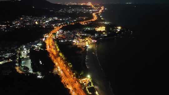 厦门环岛南路夜景公路航拍沿海公路海边公路