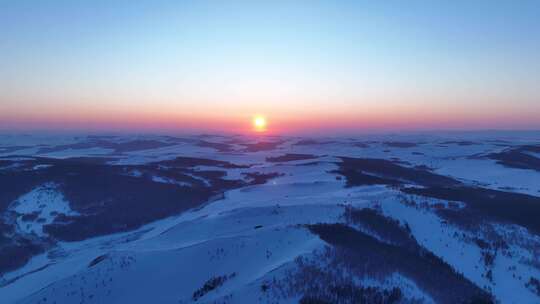 航拍雪域雪原暮色