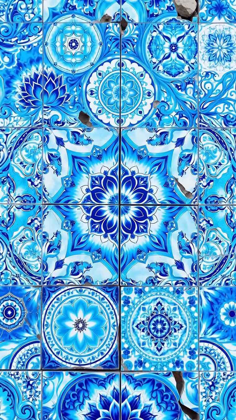 蓝白花纹瓷砖素材