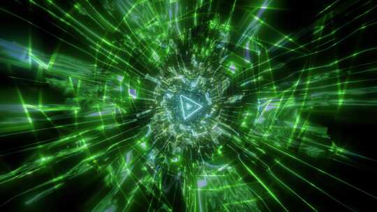 抽象绿色三角形科幻3d插图dj循环