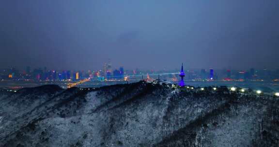 4k长沙岳麓山雪后夜景