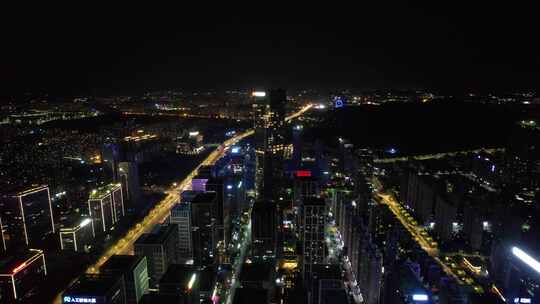山东济南城市夜景交通航拍