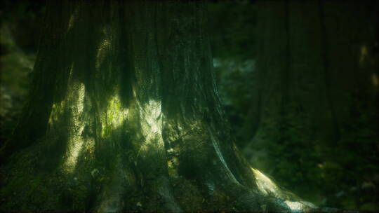 绿色森林中的树根