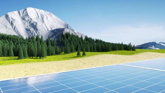 雪山脚下光伏太阳能电池板新能源动态素材