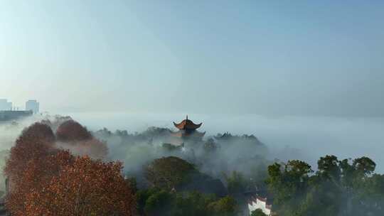 岳阳楼云海航拍素材