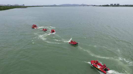 航拍消防员水上练兵视频素材模板下载