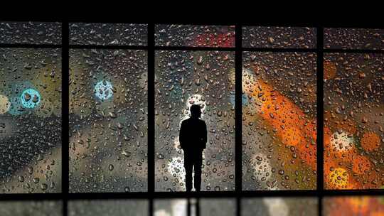 站在下雨的落地窗前 男生站在落地窗前视频素材模板下载