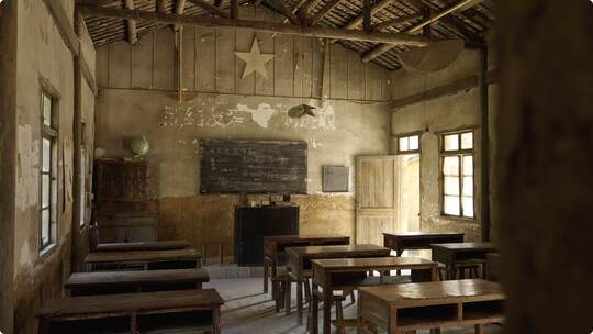 4k老教室课桌黑板乡下教室希望小学教育