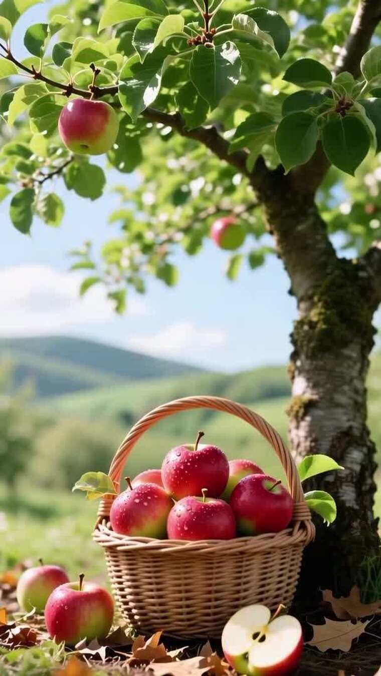 新鲜红苹果采摘苹果树果园