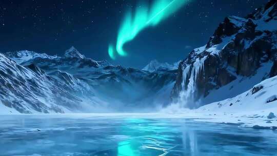 雪山极光自然风光场景