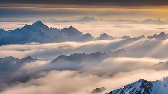 雪山日出合集山峰阳光云海山脉生态环境风景