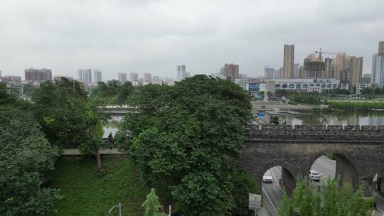 旅游景区湖北荆州古城古城门航拍