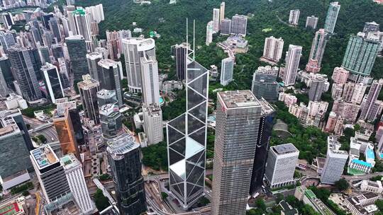 香港维多利亚港CBD中环日出高空航拍