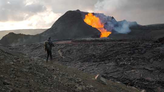 人，摄影师，火山，喷发