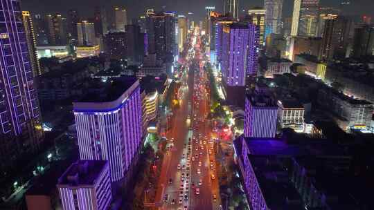 长沙夜景橘子洲大桥湘江中路车流交通航拍视频素材模板下载