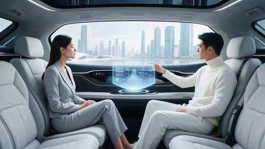 男女体验新能源汽车智能交互