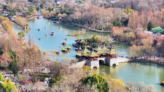 航拍瘦西湖风景区大明寺观音山园林寺庙