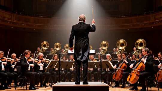 指挥家指挥交响乐团演奏