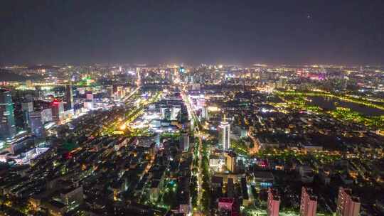 山东济南城市夜景灯光大景航拍移动延时