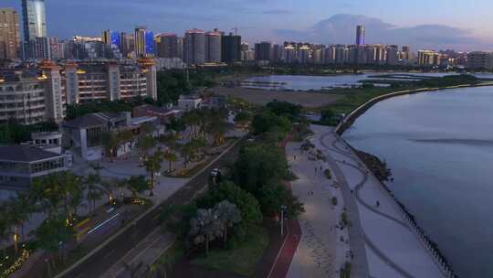 海南海口 恒大海口湾 海边城市 日出日落晚霞4k航拍