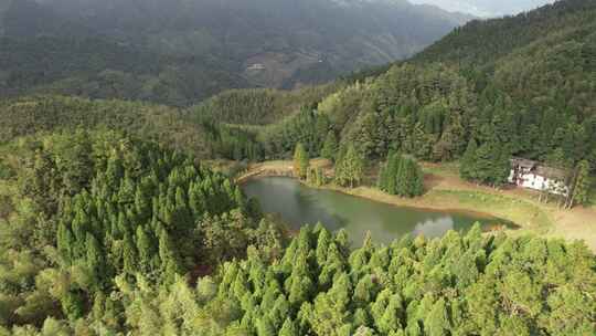 信宜钱排鹿湖顶航拍，高山湖泊，森林大山