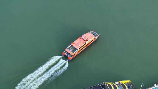 珠海九洲港客运船珠海往返深圳航拍视频素材模板下载