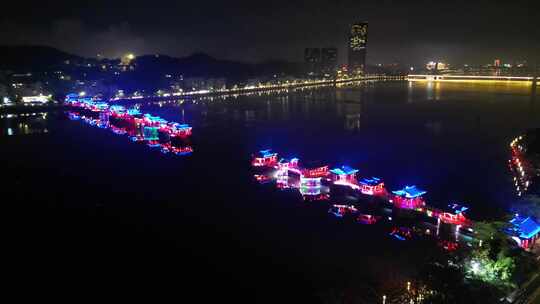 广东潮州古城夜景航拍