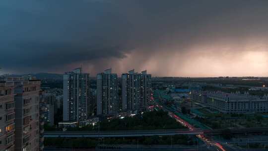 北京天通苑风暴闪电晚霞彩虹火烧云城市风光