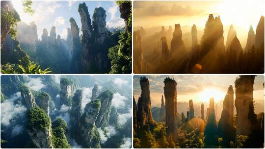 张家界奇峰云雾景观 仙境般的山峰云海