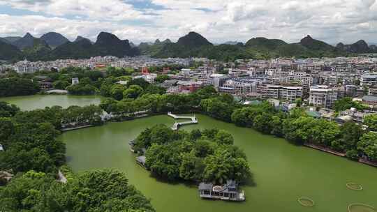 广西桂林两江四湖桂湖景区公园航拍城市风光