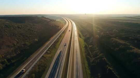 高速公路日出航拍