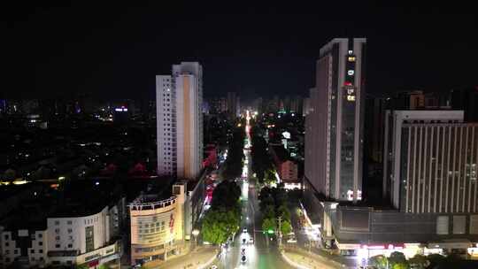 航拍安徽宿州夜景宿州国购广场苏宁广场夜景