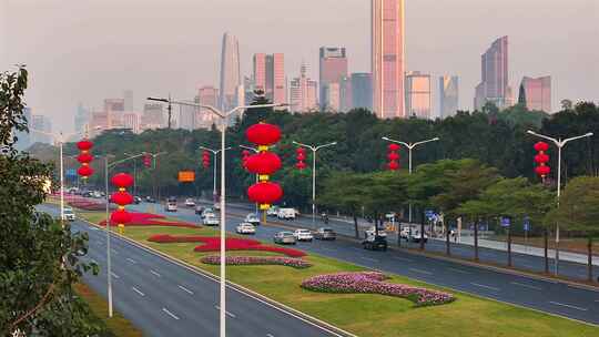 深南大道新春灯笼街景氛围