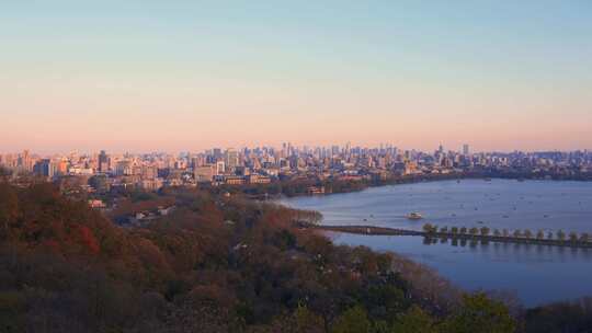 杭州西湖白堤断桥城市建筑风景