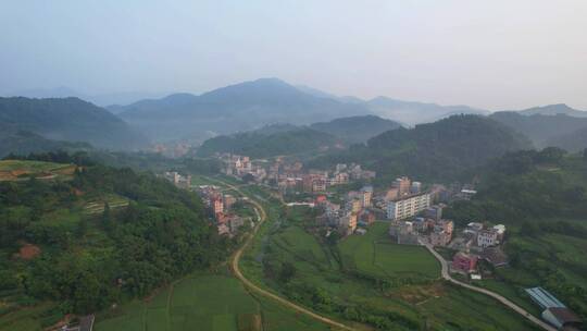 乡村农村田野稻田航拍道路山路楼房