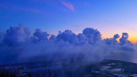 晚霞 云层 黄昏 日落 天空 城市 海口