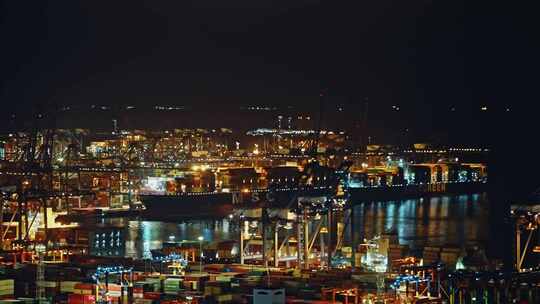 盐田港夜景港口货运码头贸易物流C0109